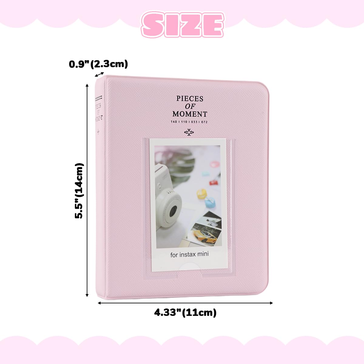 ZIBUYU® Small Photo Album for Fujifilm Instant Mini 12 11 9, 64 Pockets, Photo Album Book, Suitable for Instant Camera Film, Light Pink
