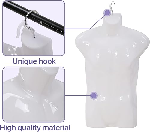 Miniatura 2 de Juego de 4 paquetes de maniquí masculino de torso de 30 pulgadas, forma de vestido, espalda hueca, medio cuerpo, exhibición de ropa, camisa de mesa