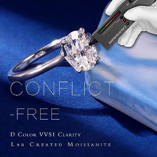 MOOSEA Oval Moissanite Engagement Rings for Women, 2ct D Color VVS1 Clarity, 14K White Gold Vermeil, 4 Claw Setting2