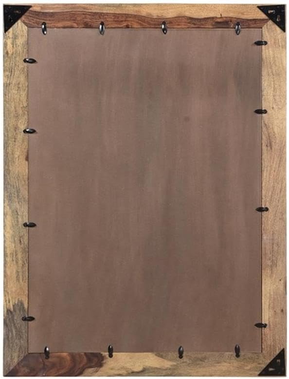 Pemberly Row Rectangular Solid Sheesham Wood Accent Mirror, 44" H x 33" W, Dark Brown Finish, Live Edge Frame, Natural Wood Grain, One-of-a-Kind Decorative Mirror for Home Décor