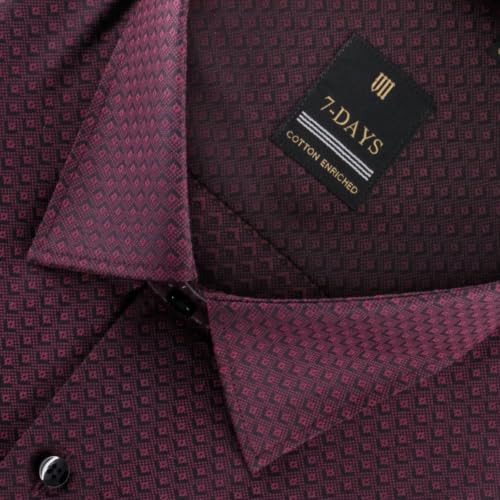 Image of 7-DAYS Premium Men's Formal Shirts - Cotton Rich, Textured Self-Design, Full Sleeve, Regular Fit, Wrinkle Resistant, with Pocket - Perfect for Office