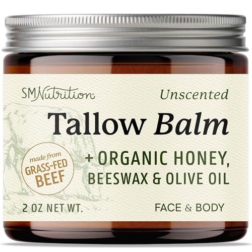 Beef Tallow Honey Balm | Face & Body | With Organic Honey, Beeswax & Olive Oil | Face Moisturizer & Body Balm | Grass Fed Beef Tallow for Skin Support | Paraben, BPA & Cruelty-Free | Unscented, 2 oz
