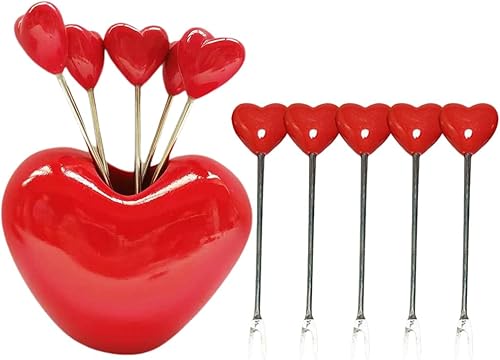 VILLCASE 1 juego de tenedores de cóctel en forma de corazón, tenedores de frutas para ensalada, palo decorativo, tenedores de aperitivos, picaportes