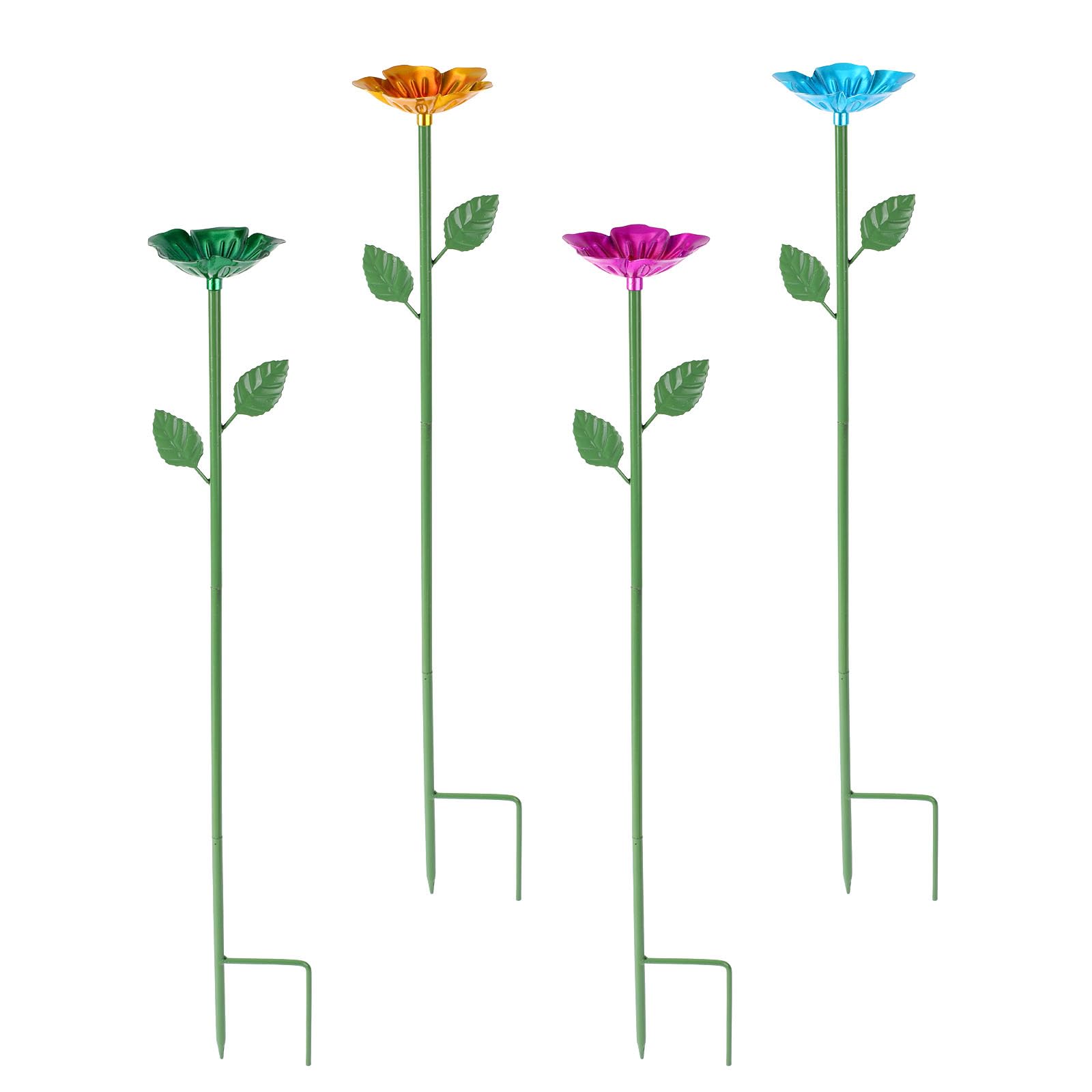4pcs Bee Watering Station, Colorful Metal Bee Bath with Flower Design Butterfly Feeder Garden Decor Pollinator Drinking Waterer Cups Water Feeder Supplies for Outdoor Yard Farm Garden (4 Colors)