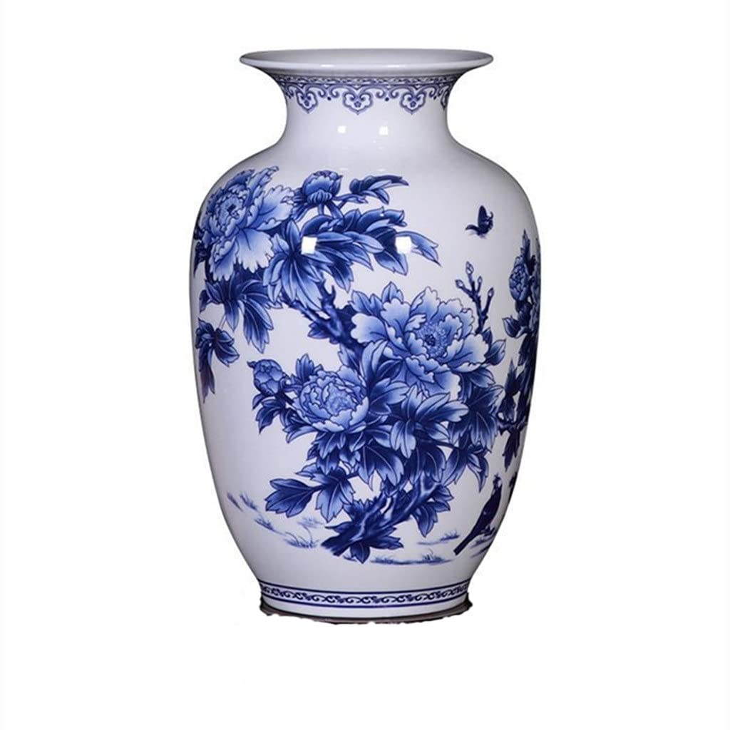 asdchZen Vase Blue And White Porcelain Vases Bone China Vase Peony Decorated Ceramic-A||High 22Cm-A-High 22Cm