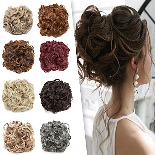 Messy Curly Combs Hair Bun Extensions Easy Stretch Hair Dish Chignon Clip in Updo Hairpiece Ponytail Scrunchy Accessory for Women Dark Blonde Mix Bleach Blonde