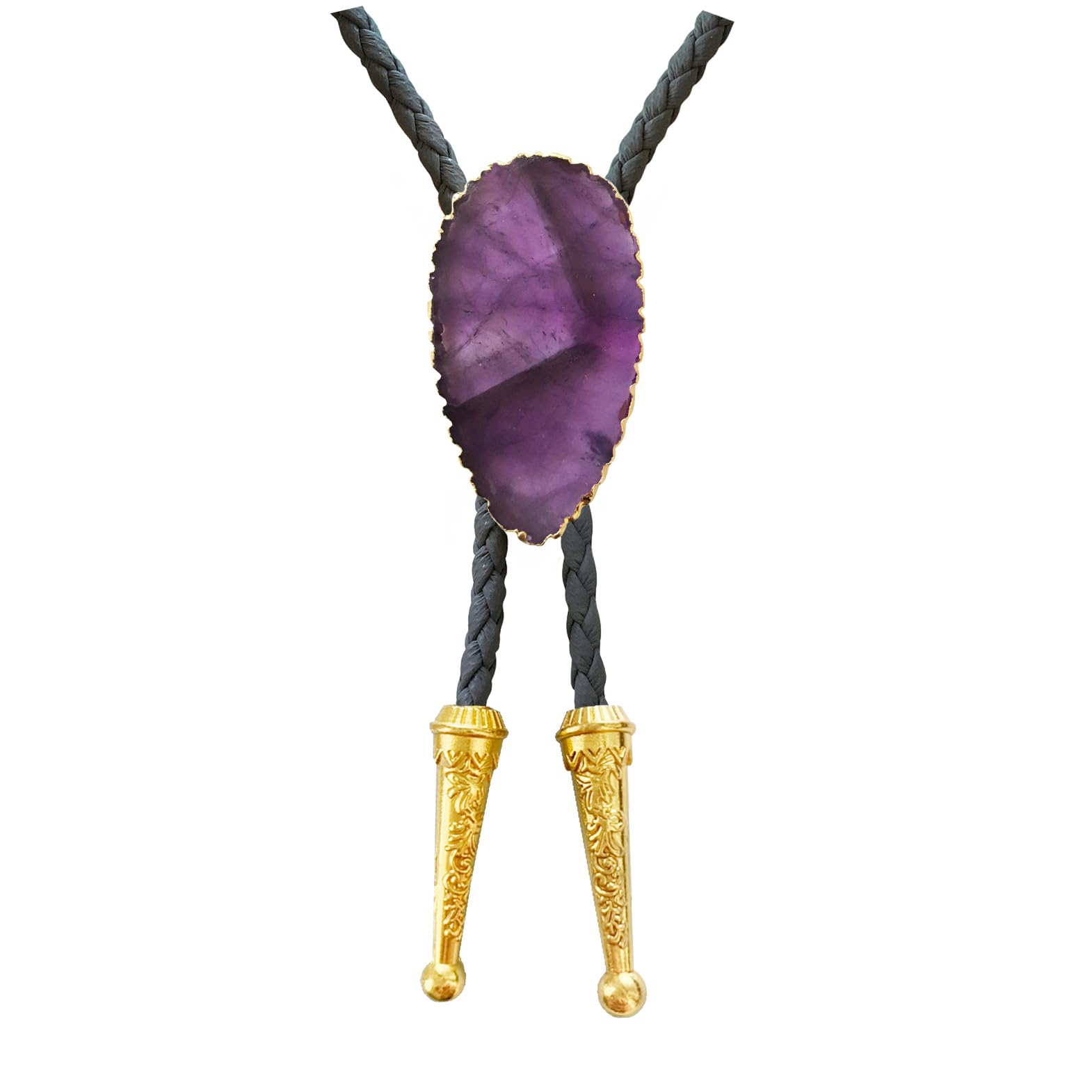Daisy Del Sol Gemstone Bolo Tie Braided Vegan Faux Leather Natural Stone Gold Handmade Necklace Adjustable Boho Western Jewelry