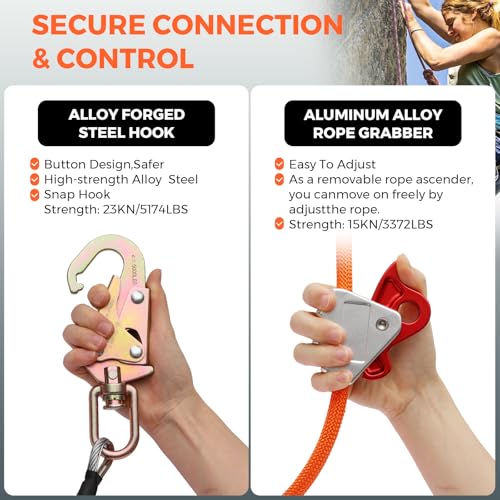 Image of Steel Wire Core Flip Line Kit 1 /2 inch X16ft Arborist Equipment,Adjustable Lanyard Steel Core Tree Climbing Positioning Lanyard for Fall Protection Climbers Tree Climbers