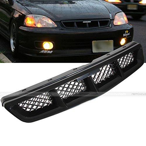 Remix Custom for 99 00 Honda Civic Mugen Style Mesh Front Hood Grill Grille ABS Black