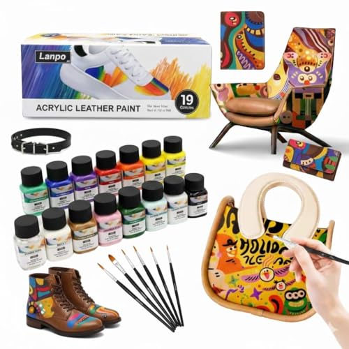 Image of Sneaker & Leather Paint Kit | 12 Acrylic Colors for Shoes with 1 Preparer, 1 Gloss Finish & 5 Brushes | Waterproof Flexible Color for Jackets, Bags, DIY Restoration & Custom Art (Acrylic Leather Paint Colour Set)