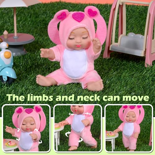 Set 4 muñecas bebé 7 pulg. con disfraces animalitos miniatura 5