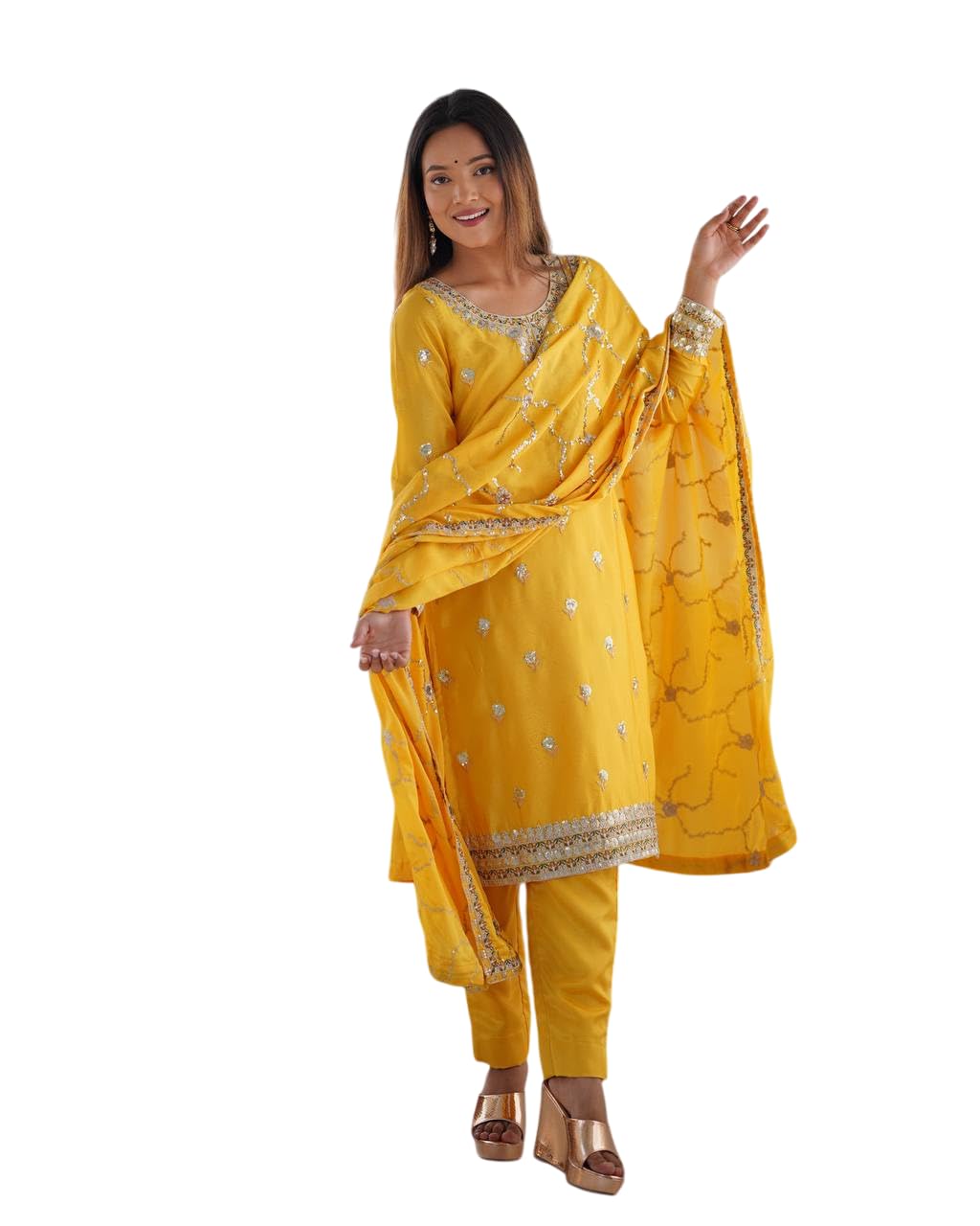 NexRise Store Chinon Silk Embroidered Straight Kurti with Pant And Dupatta Set-image-33