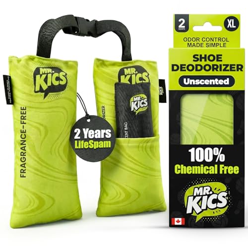 MR.KICS - Shoe Deodorizer Insert Activated Charcoal Odor Eliminator Moisture Absorber for Shoes Gym Bags Boxing Gloves Cleats Sports Gear - XL 2-Pack