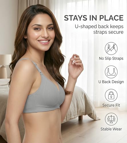 Image of DClub Womens Cotton Lightly Padded Everyday Bra, Wire Free, Comfortable with Seamed Cups,Adjustable Strap for Everyday Bra