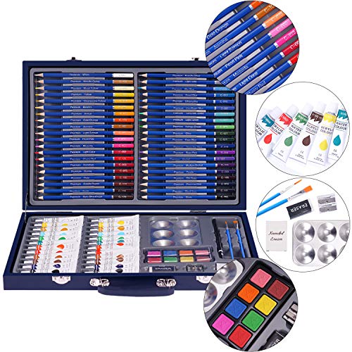 101 Piece Deluxe Art Set with 2 Drawing Pads,1 Wooden Drawing Easel with Drawer, Art Supplies, Painting & Drawing Set That Contains All The Additional Supplies You Need to Get Started,Teens and Adults