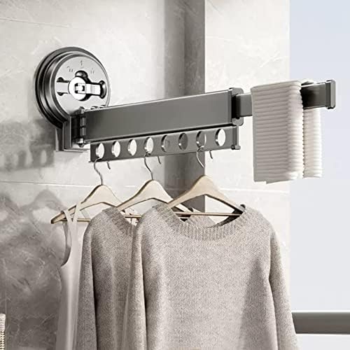 Foldable Portable Space Saving Clothes Drying Rack,Extendable Clothing Dryer Rack, Clothes Drying Rack Wall Mounted with Suction Cup,Laundry Drying Rack with Towel Bar