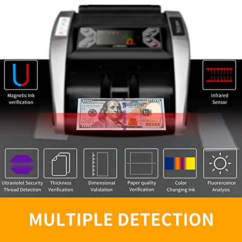 Aneken Money Counter UV/MG/IR Counterfeit Detection Bill Counter Machine - US Dollar Cash Counter with LED Display, ADD/BAT Modes, 1,000 Bills/Min - 2 Years Warranty - Thumbnail 6