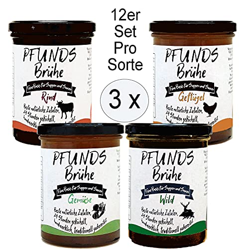 PFUNDS Brühe Vorratspack je 3 x 400 ml in den Sorten Rind, Geflügel, Gemüse, Wild Knochen- und Gemüsebrühe Bone Broth