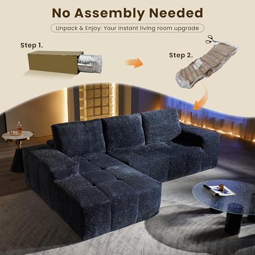 Image of 114 inch Glitter Cloud Sectional Couch with L-Shape Chaise, Modern Boneless Couches for Living Room, Fluffy Tufted Deep Seat Modular Sofa in a Box No Assembly