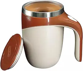 Caneca Copo Mixer Térmico Recarregável USB Inox Misturador Automático 380ml Com Tampa Xícara Elétrico Mistura Automática Shake Café (Marrom, Pilha)