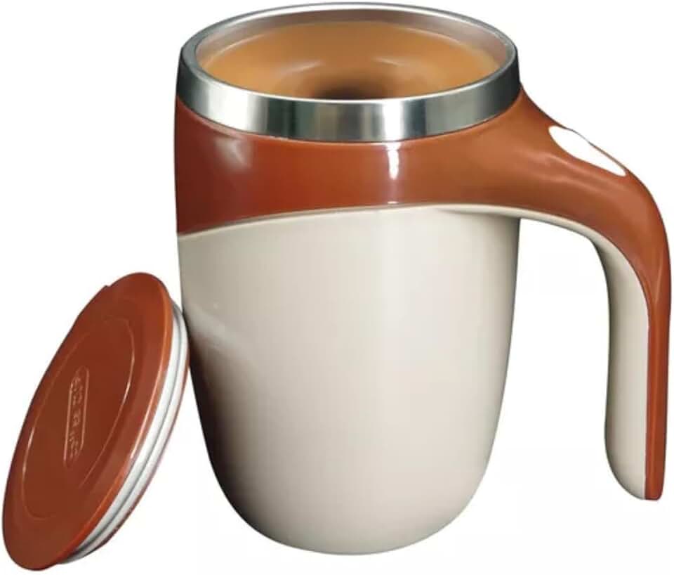 Caneca Copo Mixer Térmico Recarregável USB Inox Misturador Automático 380ml Com Tampa Xícara Elétrico Mistura Automática Shake Café (Marrom, Pilha)