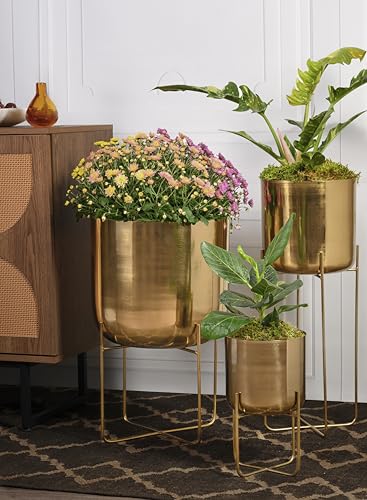 Serene Spaces Living Breiter Goldener Soho-Pflanztopf mit abnehmbarem Metallständer, dekorativer Innenpflanzentopf… – Ansicht 5