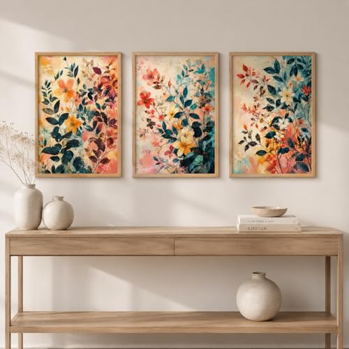 Image of Livin'luxe Set of 3 Abstract Floral Wall Paintings for Living Room Bedroom Hallway Home Decor with Premium Wooden Color Synthetic Frame (25.5 x 19.5 Inch) NM03-60