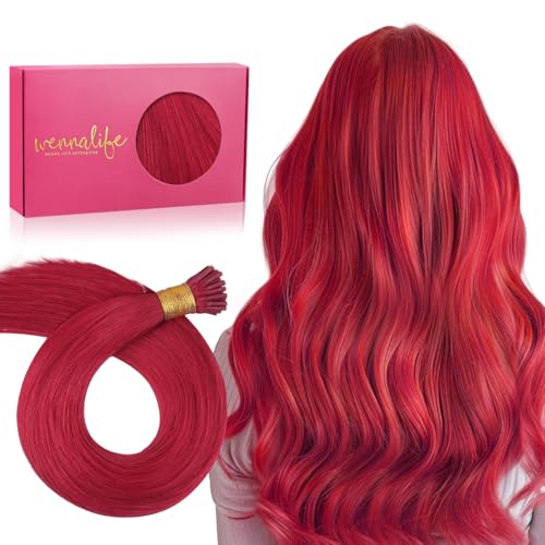 WENNALIFE I Tip Hair Extensions Human Hair, 50g 50s 22 Inch Red Remy Itip Human Hair Extensions Invisible Itips Straight I Tips Fusion Extensions Real Human Hair