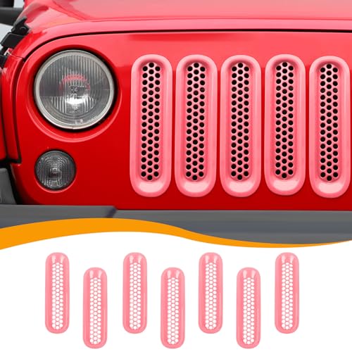 Image of Hoolcar Front Grill Mesh Inserts Clip-in Honeycomb Grille Guard Cover Fit for Jeep Wrangler JK JKU 2007-2017, Exterior Accessories, Pink