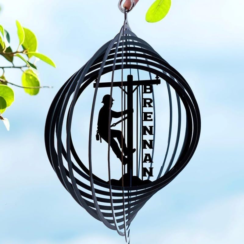 Custom Lineman Memorial Spinner, Personalized Tribute with Name, Outdoor Garden Display, Electrical Worker Loss Gift (Lineman Memorial Wind Spinner)