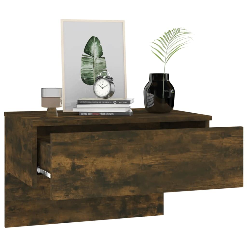 Set di 2 comodini sospesi, montaggio a parete, in legno di rovere affumicato, comodino da parete salvaspazio per libri e ornamenti, facile da pulire e stabile
