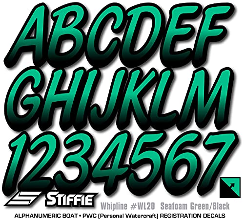 Image of STIFFIE Whipline Seafoam Green /Black 3 inch Boat & PWC Registration Decals • Numbers Letters Stickers