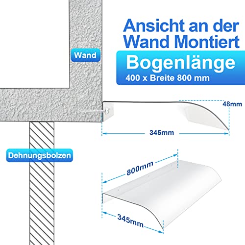 Gimisgu Vordach Haustürvordach 40x80cm Regenschutz Pultbogenvordach 3,5mm Transparent Pultvordach Überdachung Vordach für Haustür