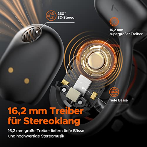 truefree O1 Open Ear Bluetooth 5.3 Kopfhörer, kabellose Ohrhörer mit dynamischen 16,2mm Audiotreibern, ENC, immersiver Stereoklang, 4 Mikrofone, 45 Stunden Spielzeit für Sport Workout Gaming – Bild 6