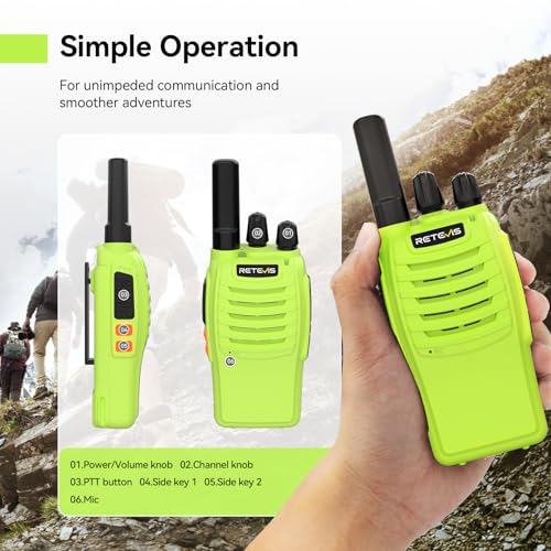 Retevis H777 Walkie Talkies, PMR446 Walkie Talkies for Adults with Rechargeable Batteries, Easy to Use, One-Key Alarm, Type-C, LED Light, Two Way Radio Communication for Outdoor, Camping (3 Pack) - Image 3