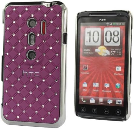 Purple Chrome Plated Rhinestone Bling Hard Case Cover For HTC EVO 3D G17
