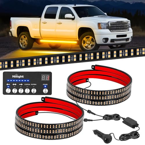Image of Nilight 2PCS 70 Inch Emergency Strobe Light Strip with Controller 864 LED Amber Running Board Lights Flexible Side Flashing Warning Caution Safety Waterproof for Truck Construction Pickup