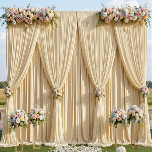 Image of 20ftx15ft Champagne Backdrop Curtains for Parties, Wrinkle Free Polyester Photo Backdrop Drapes 4 Panels 15 ft Long Back Drop Cloth for Wedding Birthday Photography Background Party
