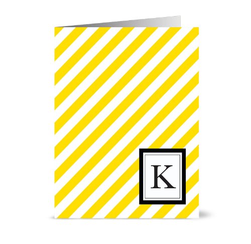 Note Card Café Monogram Sunshine ‘K’ Letter Cards | Grey Envelopes | 24 Pack | Blank Inside, Glossy Finish | Modern Diagonal Stripe Design |Bulk Set | Stationery, Personalized Greeting, Thank You