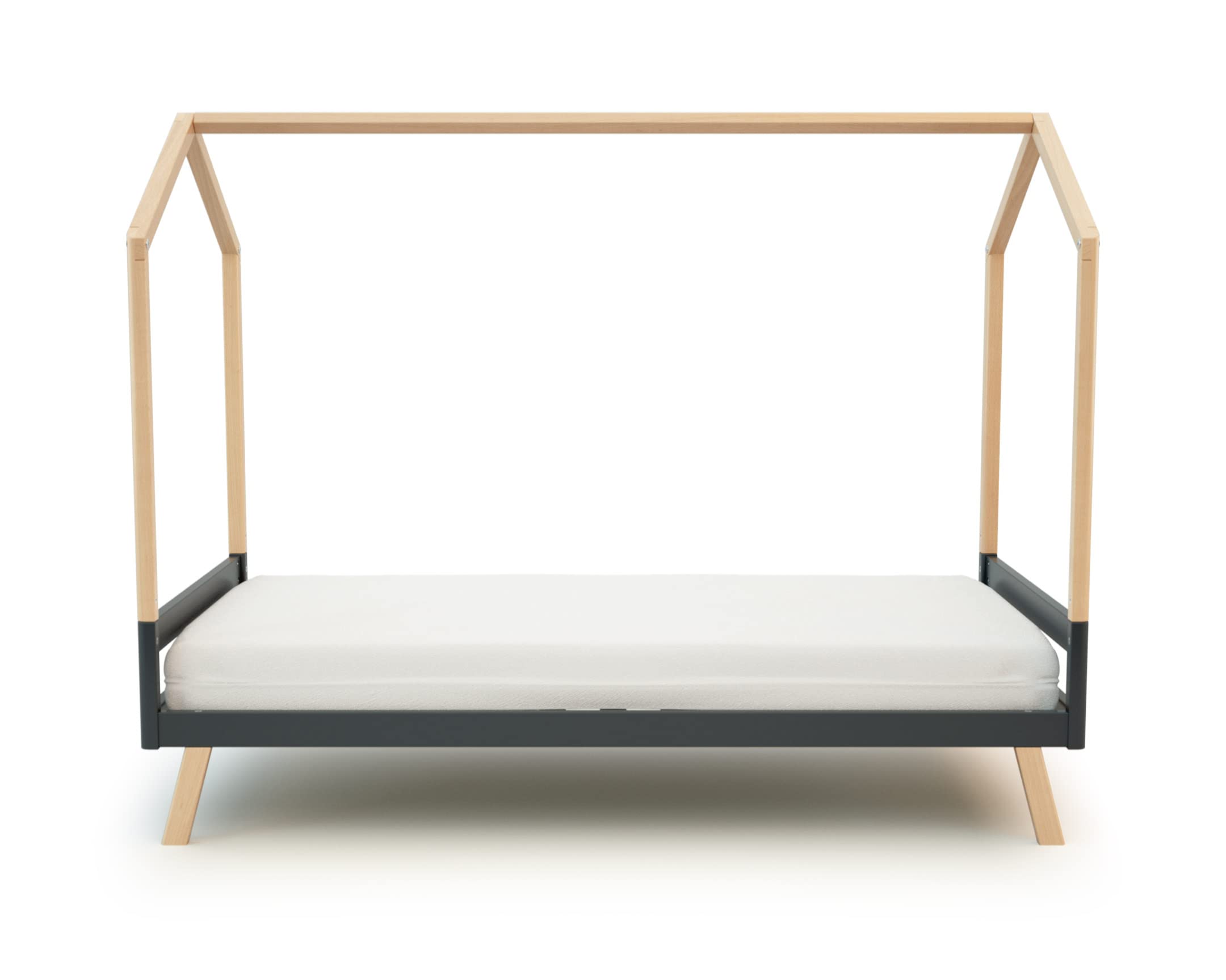AT4 - Lit cabane bébé évolutif en bois CONFORT Gris Graphite et Hêtre Verni 70 x 140 cm|146 x 74,5 x 162,5 cm | Lit transformable junior | Sommier réglable 3 hauteurs | 100% hêtre massif