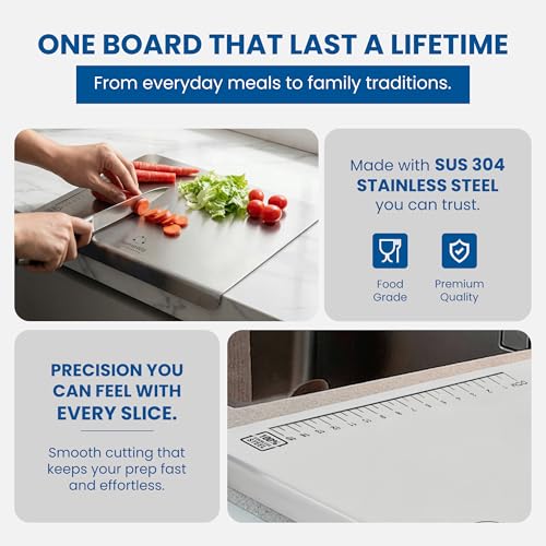 Image of HomeWiz Large Steel Chopping Board for Kitchen - 100% Stainless Steel Cutting Board| Heavy Duty Chopping Board | Non-Porous Hygienic Surface for Vegetables, Meat & Fish, Rust-Resistant | 36 x 30 cm