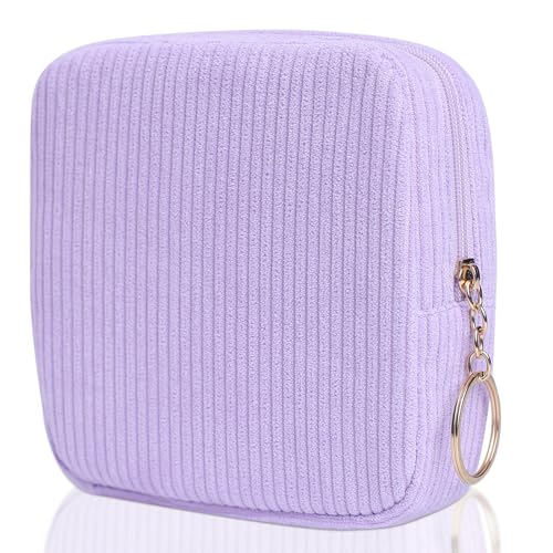 Image of Sanitary Napkin Storage Bag, Preppy Corduroy Period Bag for Women, Cute Portable Period Pouch with Zipper, Sanitary Pads Bag Tampons Holder for Purse, First Period for Women Ladies