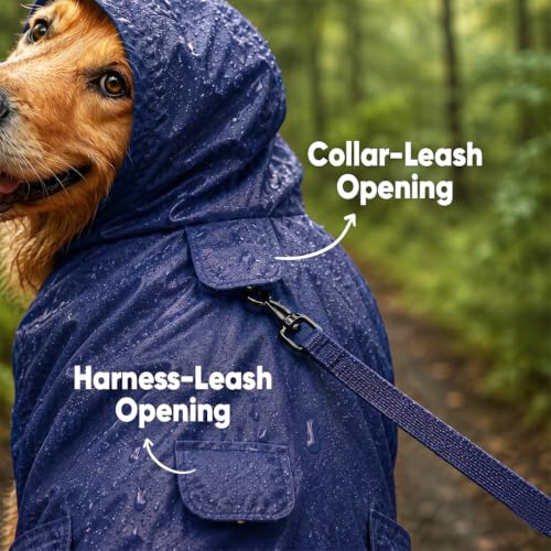 Image of Mutt of Course Waterproof Dog Raincoat with Hood & Mesh Lining | Collar & Harness Leash Opening Blue (S)
