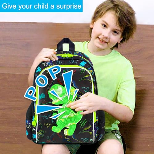 Image of CCJPX 3PCS Dinosaur Backpack for Boys, 16 inchKids Water Resistant Elementary Preschool Kindergarten School Bookbag with Lunch Box - Green