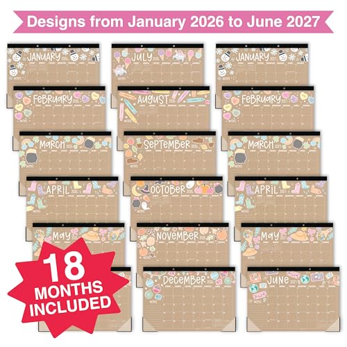 Image of Hadley Designs Large Teacher Desk Calendar 2026-2027 - Desktop Calendar 2026, 18-Month Academic Desk Calendars for School, Home & Office, Cute Classroom Must Haves, Back to School Teacher Gifts