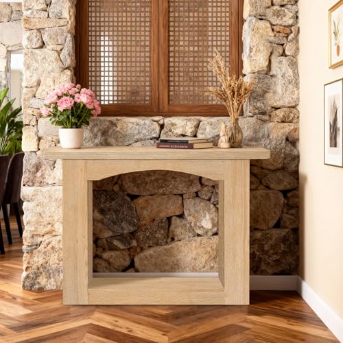 Image of Sonharlar 43 Inch Entryway Table U-Shaped Extension, 1.6 Inch Thick Desktop Wooden Console Table with Socket Farmhouse Sofa Table for Entrance, Hallway, Living Room,Behind Couch((Oak Brown)