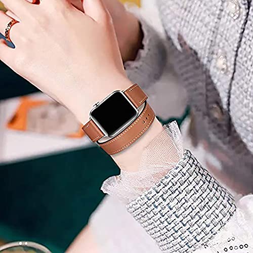 Bracelet Cuir Apple Watch Double Tour Bleu Lin, Le Cadeau Idéal pour Femme iWatch Série 11