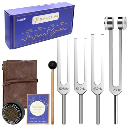 Tuning Fork Set – 128Hz 432Hz 512Hz 528Hz Weighted & Unweighted Frequency Tools with Activator, Mallet & Vegan Pouch – for Yoga, Meditation, Chakra, Ideal as a Gift
