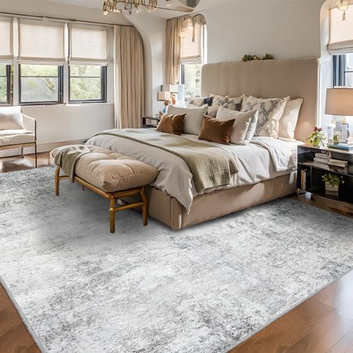 RUUGME Washable 10X14 Rug Abstract - Living Room Bedroom Large Area Rug Indoor Farmhouse Stain Resistant Carpet Non-Slip Machine Washable Distressed Soft Room Decor 10X14 Grey
