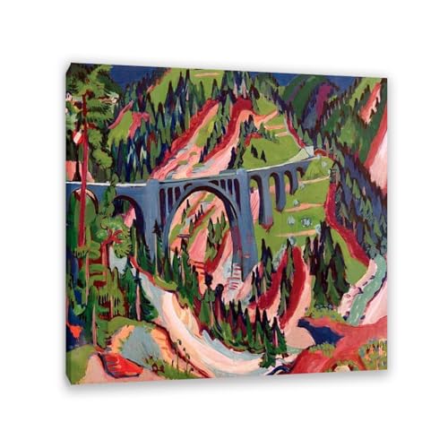 Impression sur toile peinture tableau mural decoration expressionnisme Le pont dans les prés 80x80